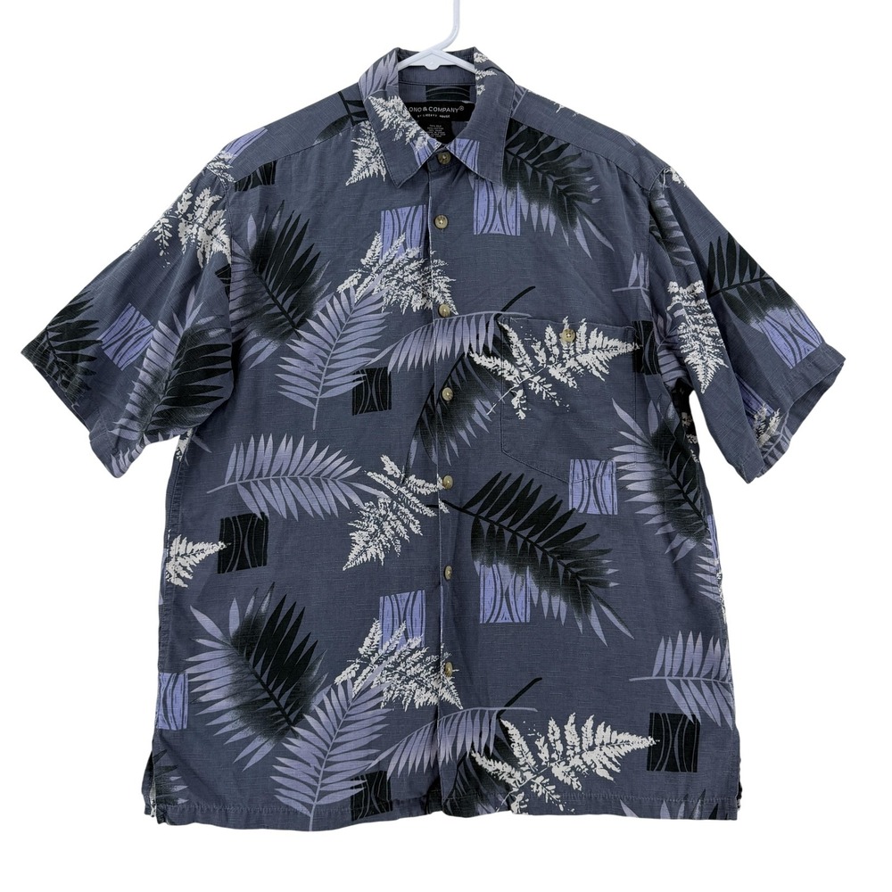 Vintage ONO & Company Shirt Mens Small Gray Floral Hawaiian Button Up Aloha
